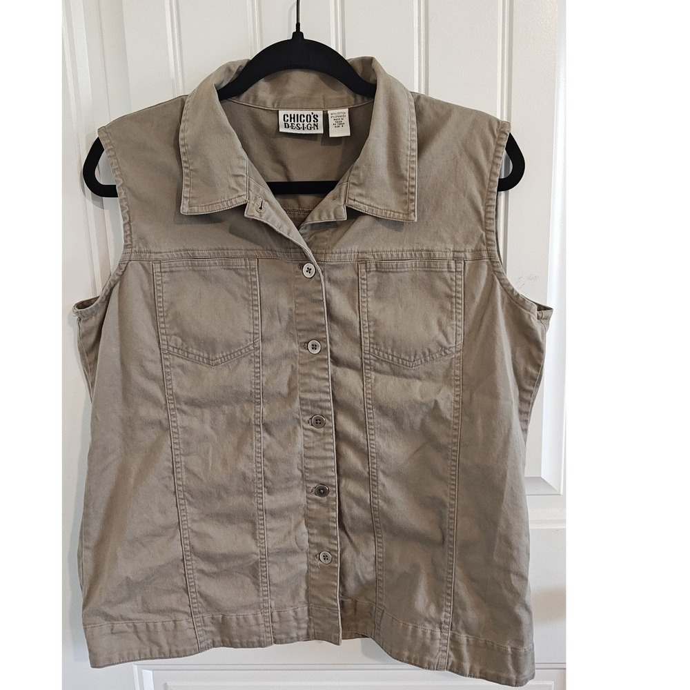 Women Size 2 Large Chico's Design Utility Safari Gorpcore Tan Cotton Vest